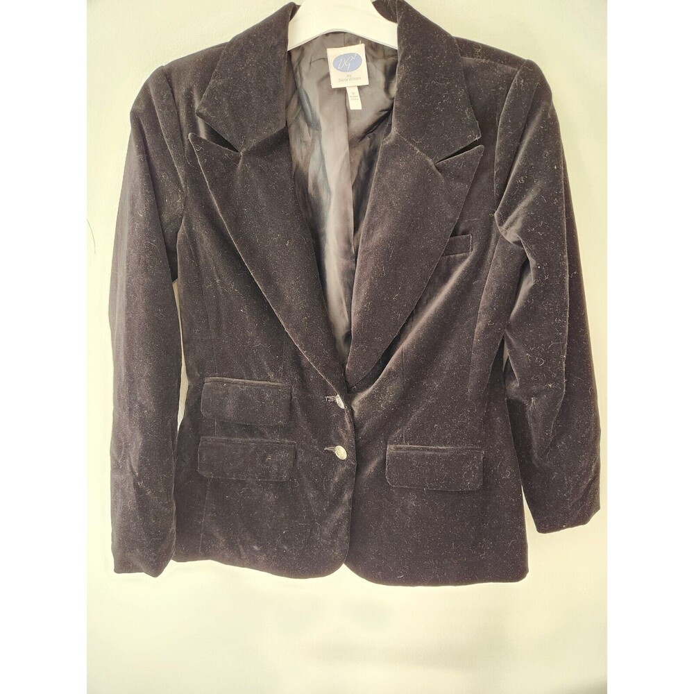 DG2 by DIANE GILMAN Black Velvet Velour Two Button Blazer Women’s Size Small